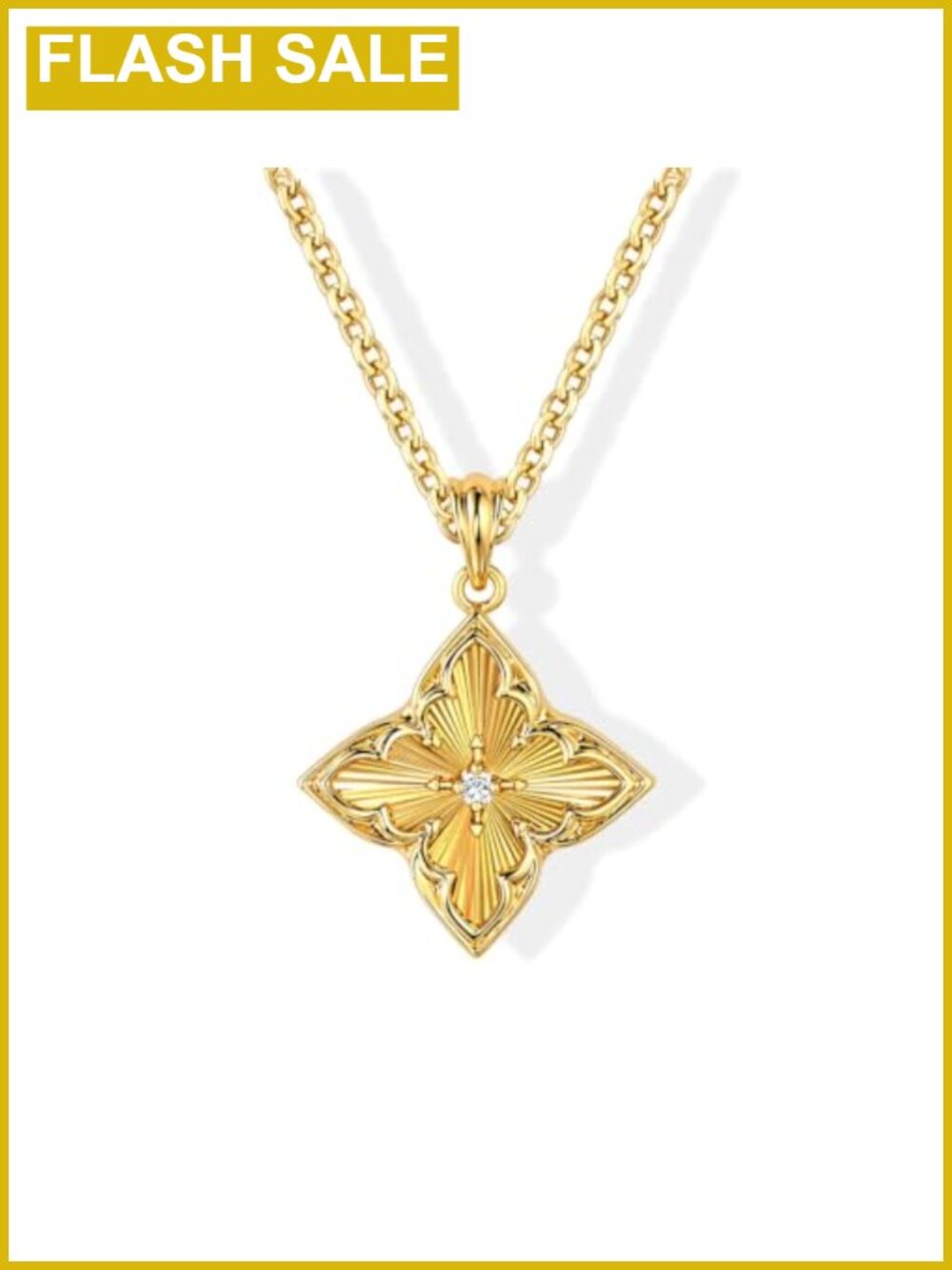 Dainty 14K Gold Plated Clover Pendant Necklace with CZ Adjustable Chain